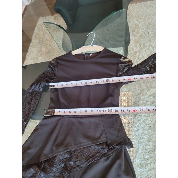 Women's Jumpsuit Small Black Lace Long Sleeve Asymmetrical Hem Wide Leg Evening - Picture 15 of 16